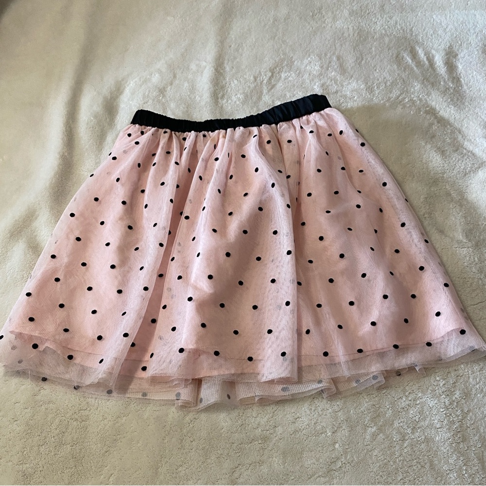 Gap Kids size 12 girls skirt. Pink with black polka dots, lined tulle skirt.
